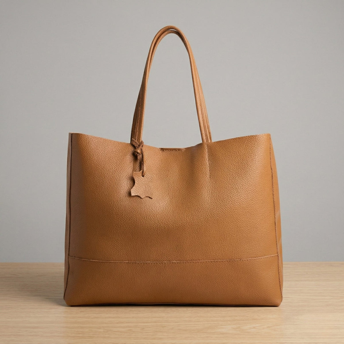 The Isla oversized leather shopper tote in Cognac, front view
