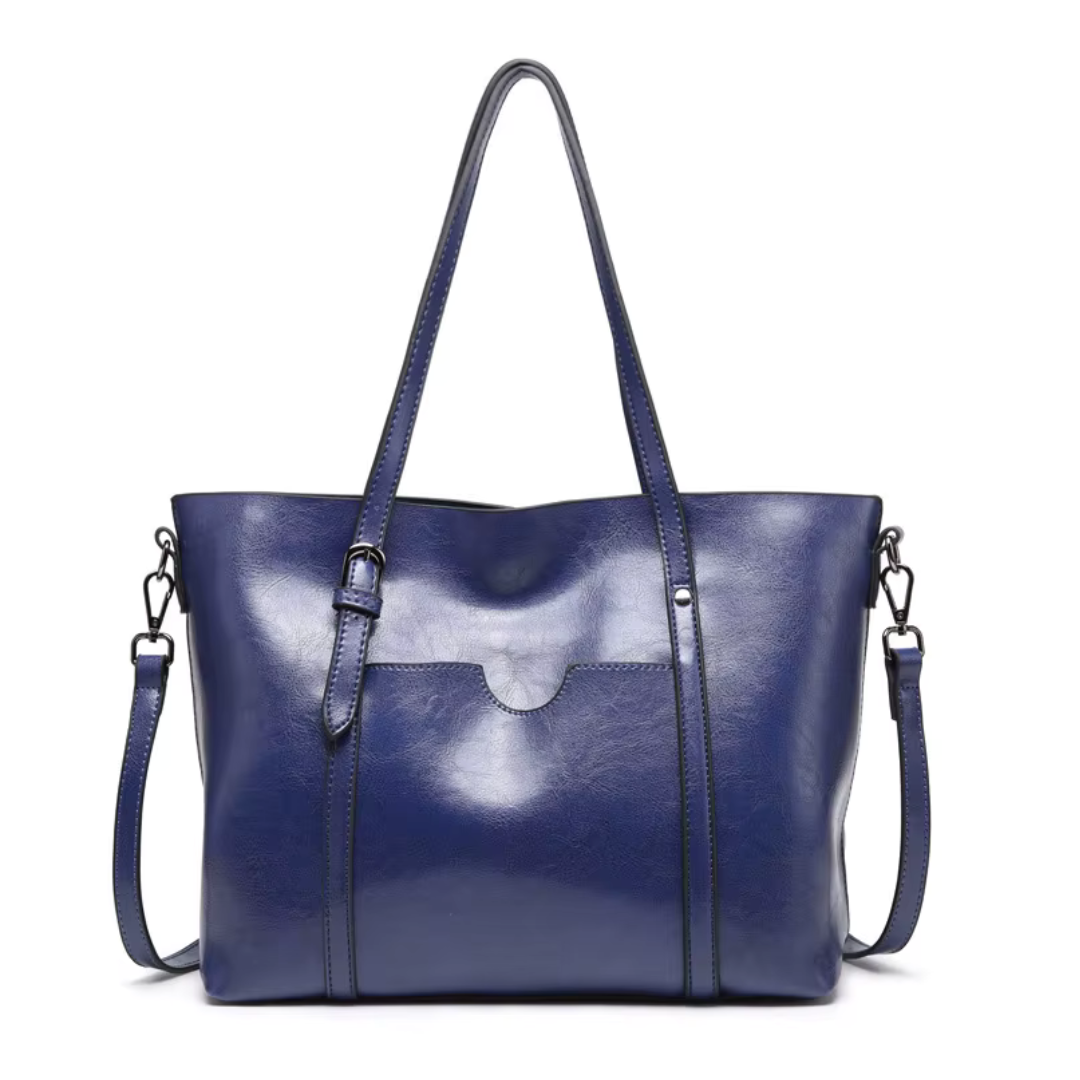The Margot vintage vegan leather laptop tote in Navy, front view