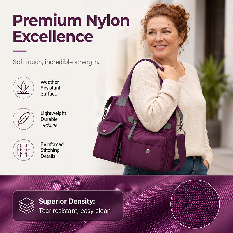 Large capacity waterproof nylon tote bag for women - features and styling