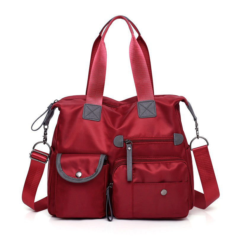 Large capacity waterproof nylon tote bag for women in Red