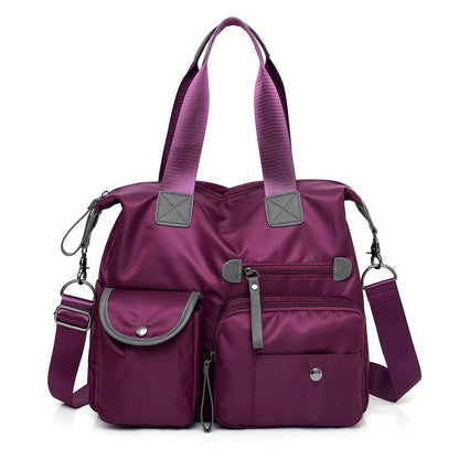 Large capacity waterproof nylon tote bag for women in Dark Purple