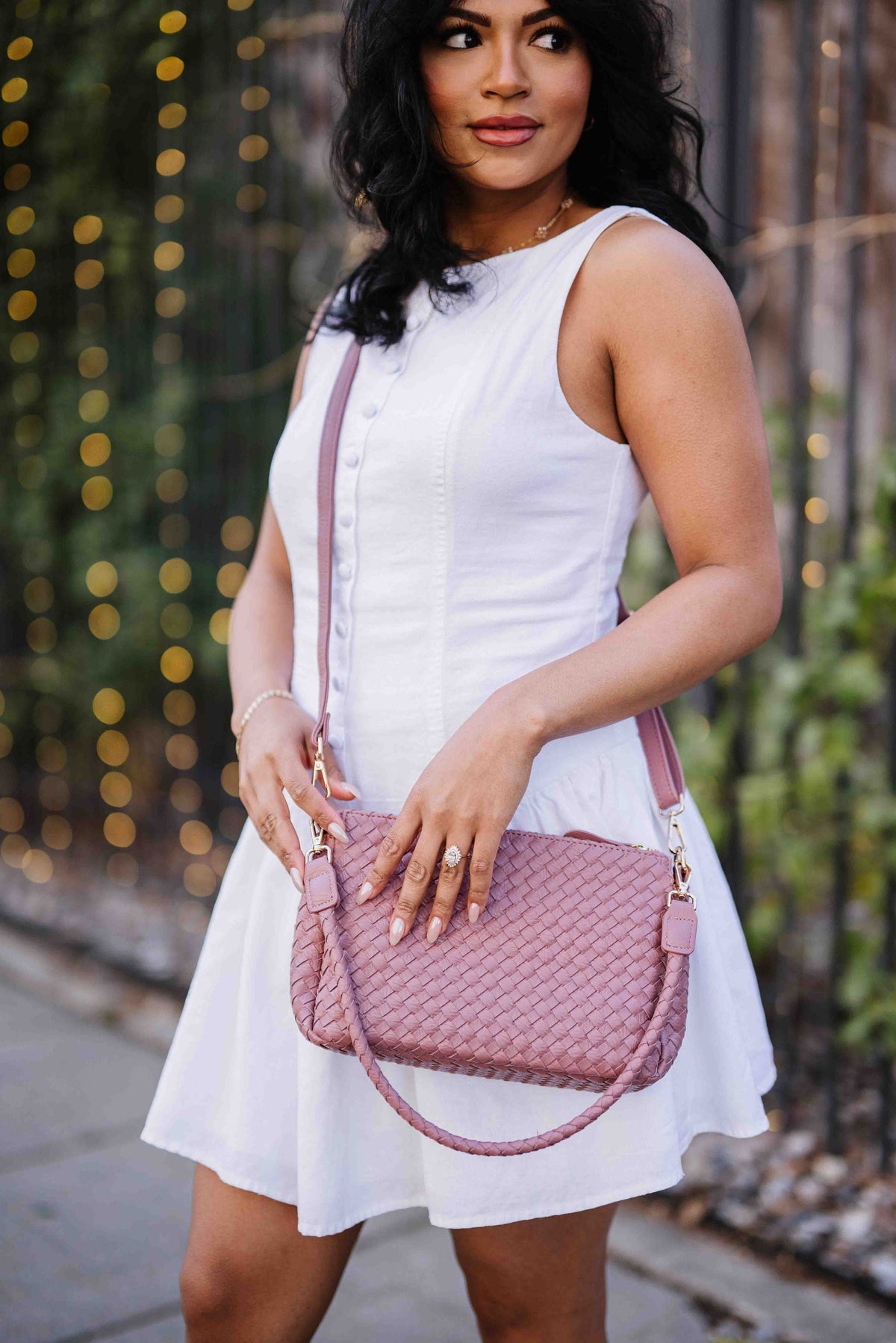 Elle Woven Crossbody bag in Mauve