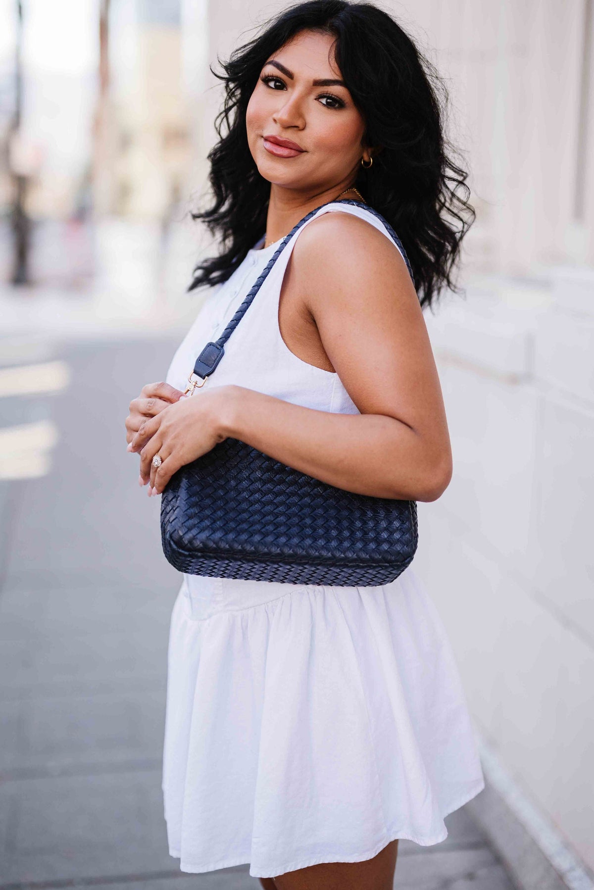 Elle Woven Crossbody bag in Navy