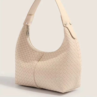 Soft ivory woven vegan leather mini tote alternate front view