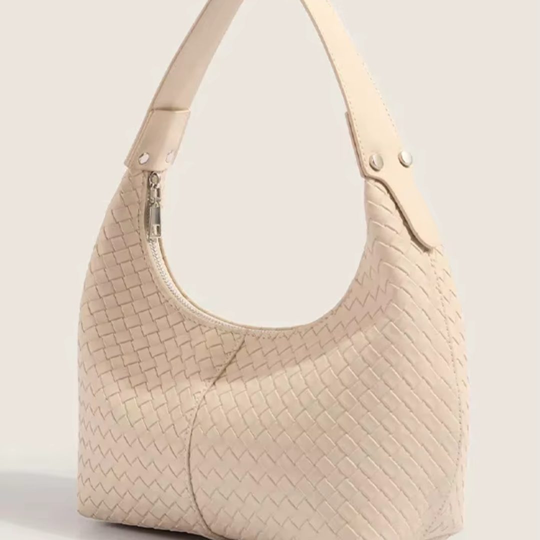 The Colette woven vegan leather mini tote in soft ivory - front view