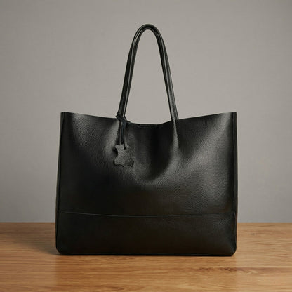 The Isla oversized leather shopper tote in Classic Black, front view