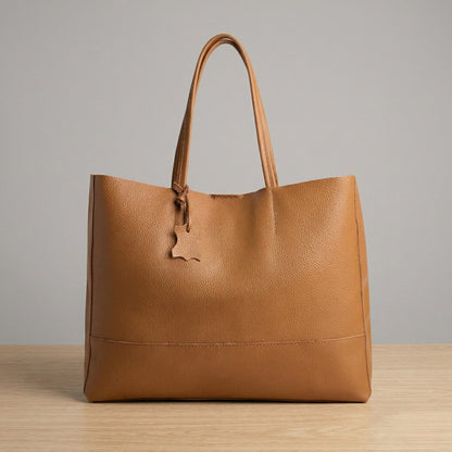 The Isla oversized leather shopper tote in Cognac, front view