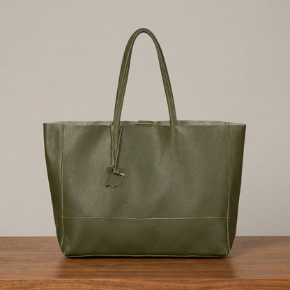 The Isla oversized leather shopper tote in Olive Green, front view