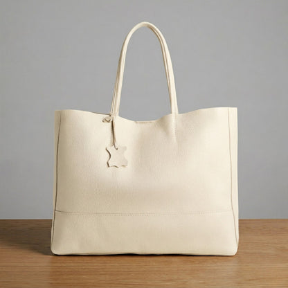 The Isla oversized leather shopper tote in Soft Ivory, front view