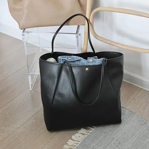 The Juno oversize tote in Black styled at home